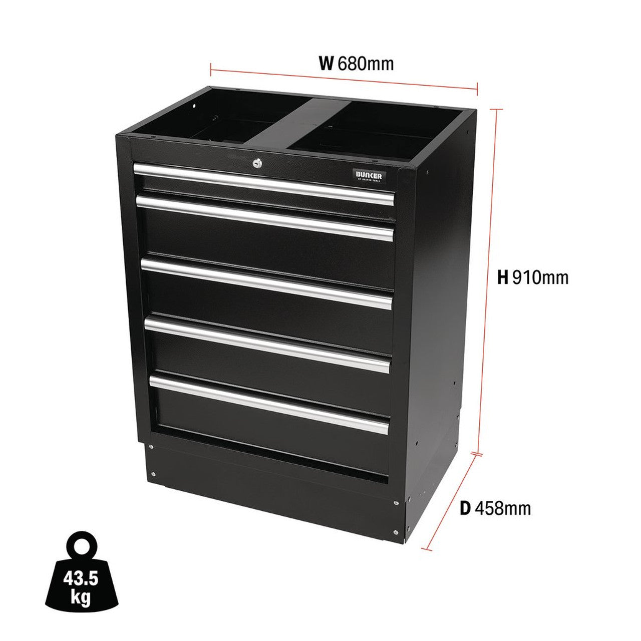 Draper Tools Bunker® Modular Floor Cabinet, 5 Drawer, 680mm