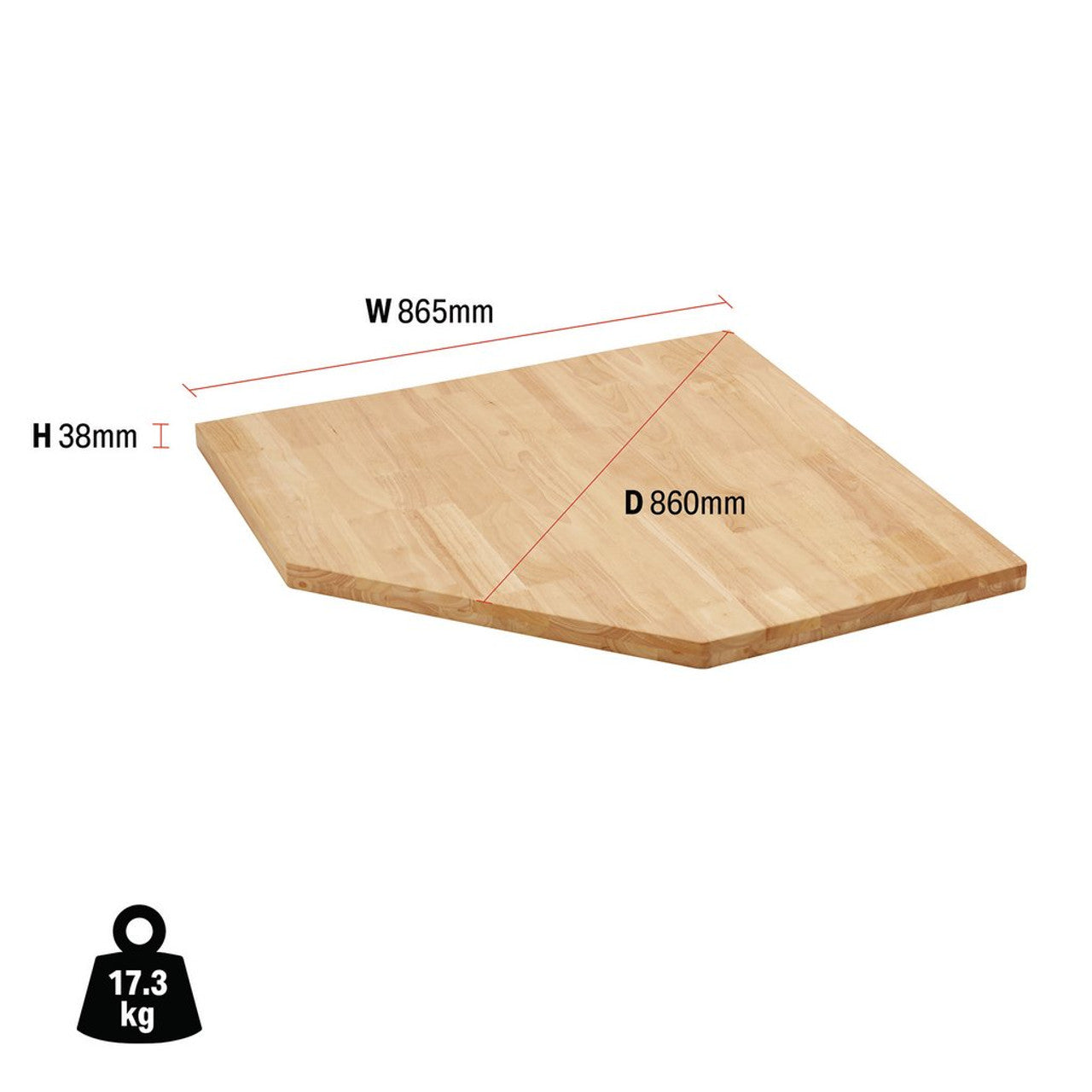 Draper Tools Bunker Modular Hardwood Worktop For Corner Cabinet, 865mm