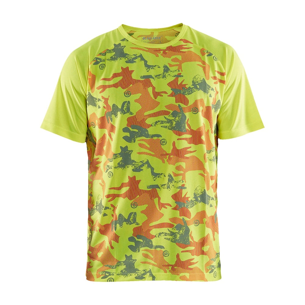 Blaklader T-Shirt Function Camo 3425 #colour_hi-vis-yellow-grey
