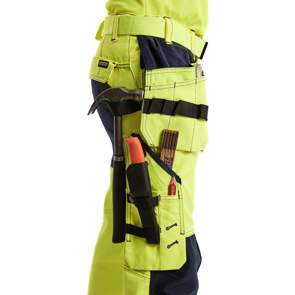 Blaklader Women's Hi-Vis Trousers with Stretch 7163 #colour_hi-vis-yellow-navy-blue