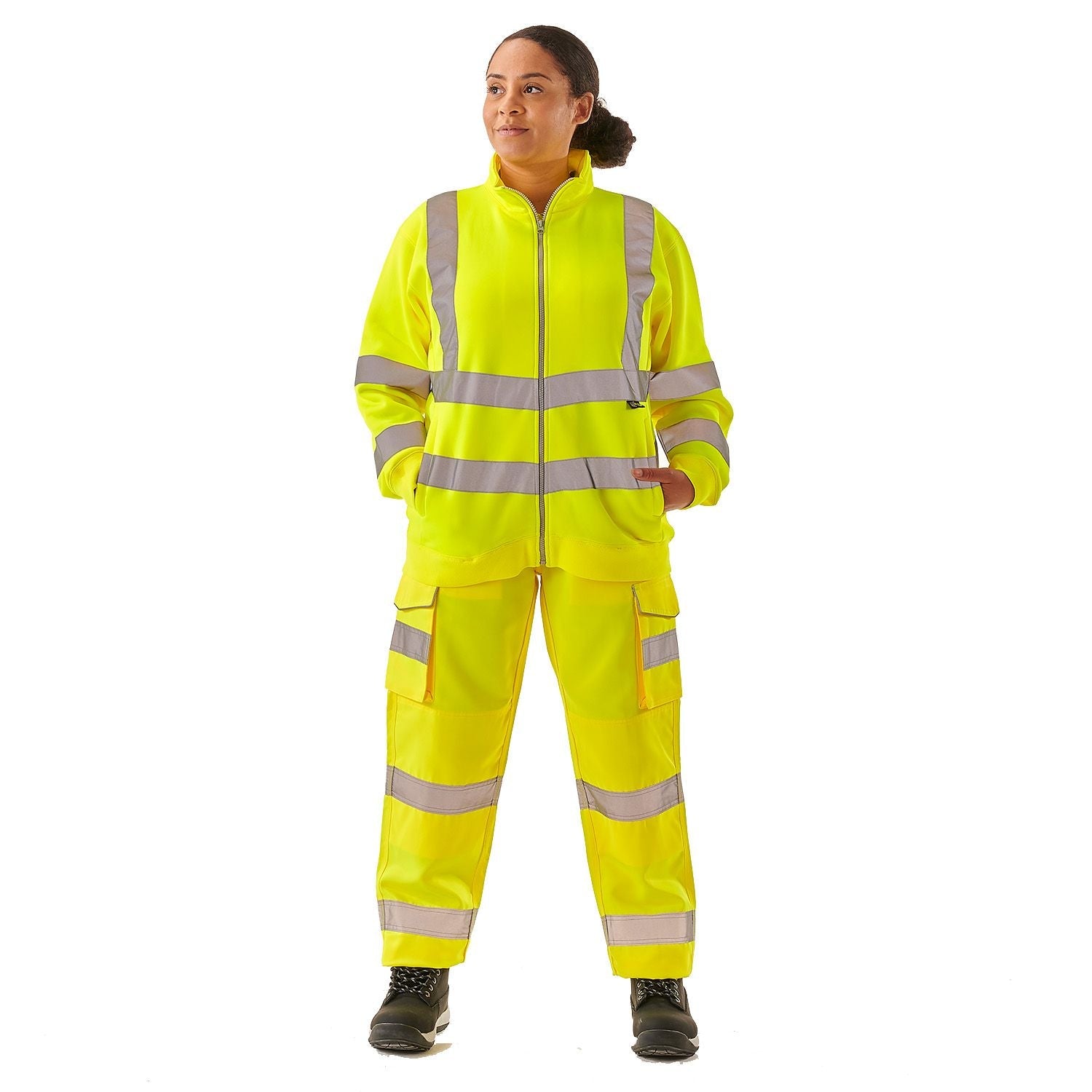 Supertouch Ladies Hi Vis Yellow Eshaal Zipped Sweatshirt