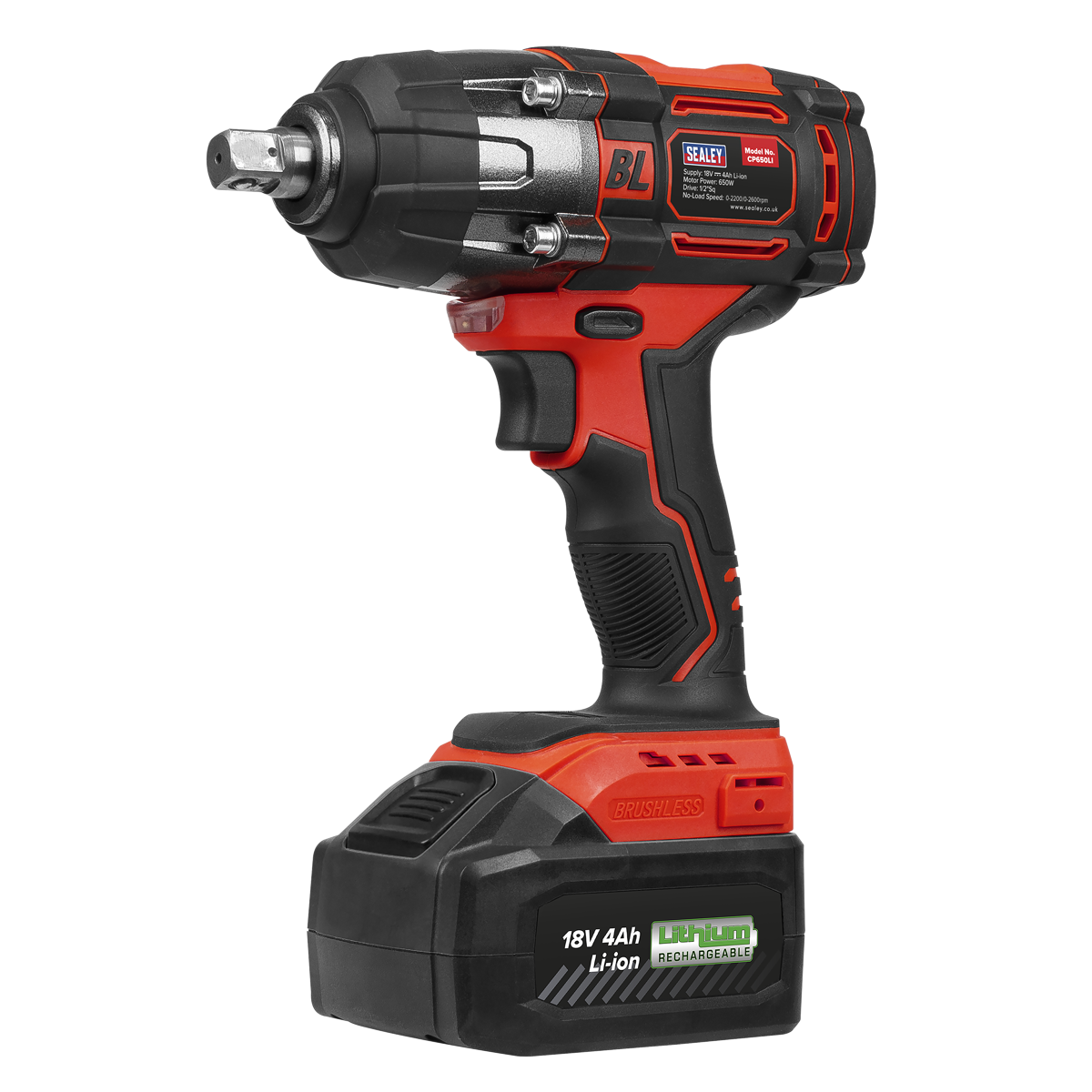 Sealey Cordless Impact Wrench 18V 4Ah Lithium-ion 1/2"Sq Drive CP650LI