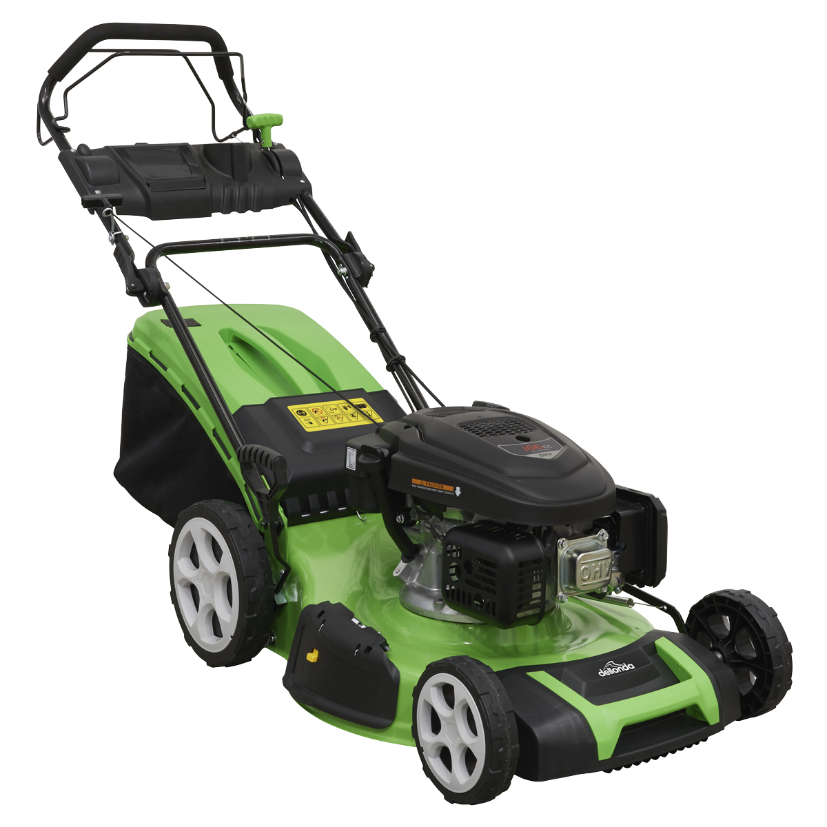 Sealey Dellonda Self Propelled Petrol Lawnmower Grass Cutter with Height Adjustment & Grass Bag 171cc 20"/51cm 4-Stroke Engine