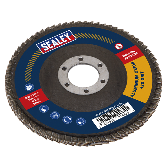 Sealey 120Grit Flap Discs Aluminium Oxide Ø115mm Ø22mm Bore - Pack of 10