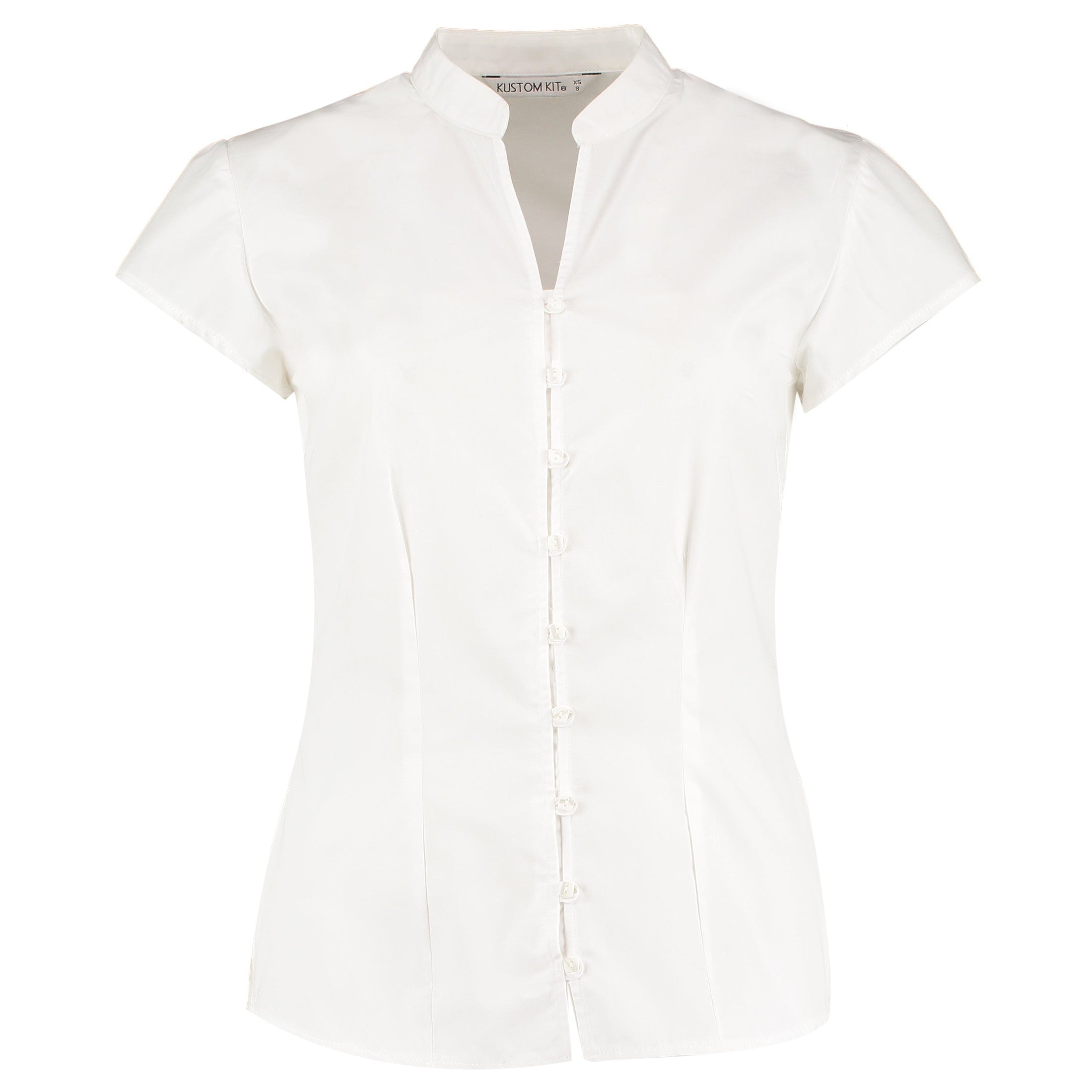 Kustom Kit Women's Continental Blouse Mandarin Collar Cap Sleeve (Tailored Fit)