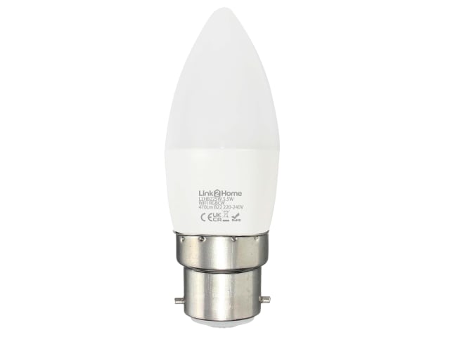 Link2Home Wi-Fi LED BC (B22) Opal Candle Dimmable Bulb, White + RGB 470 lm 5.5W