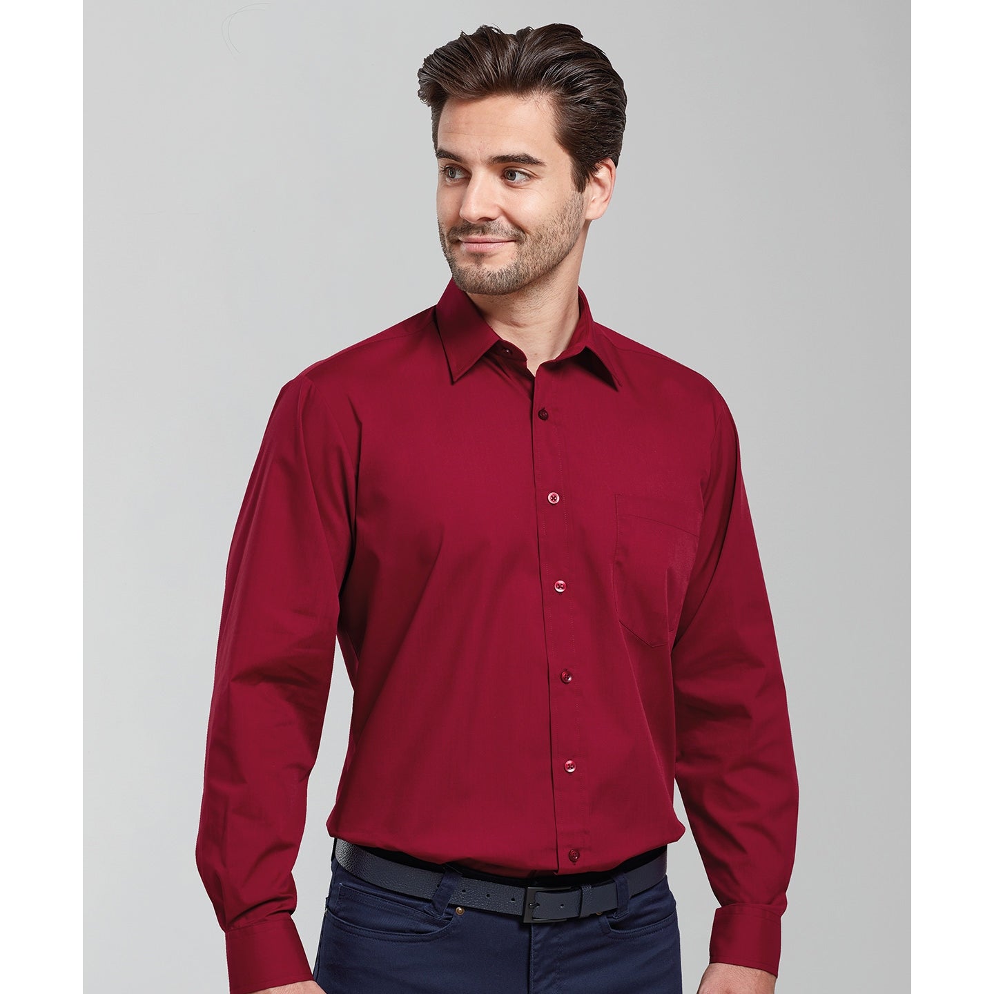 Premier Long Sleeve Poplin Shirt - Red