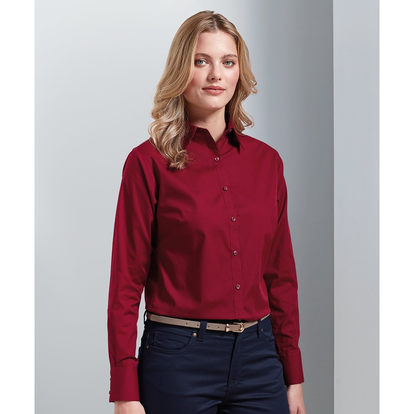 Premier Women's Poplin Long Sleeve Blouse - Red