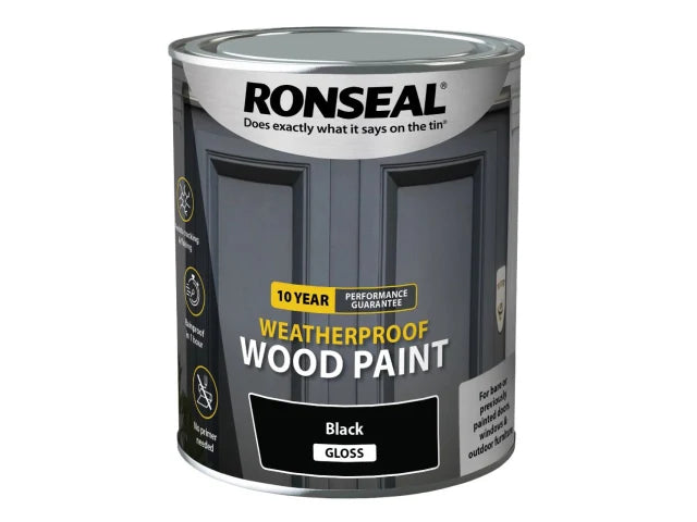 Ronseal 10 Year Weatherproof Wood Paint Black Gloss 750ml
