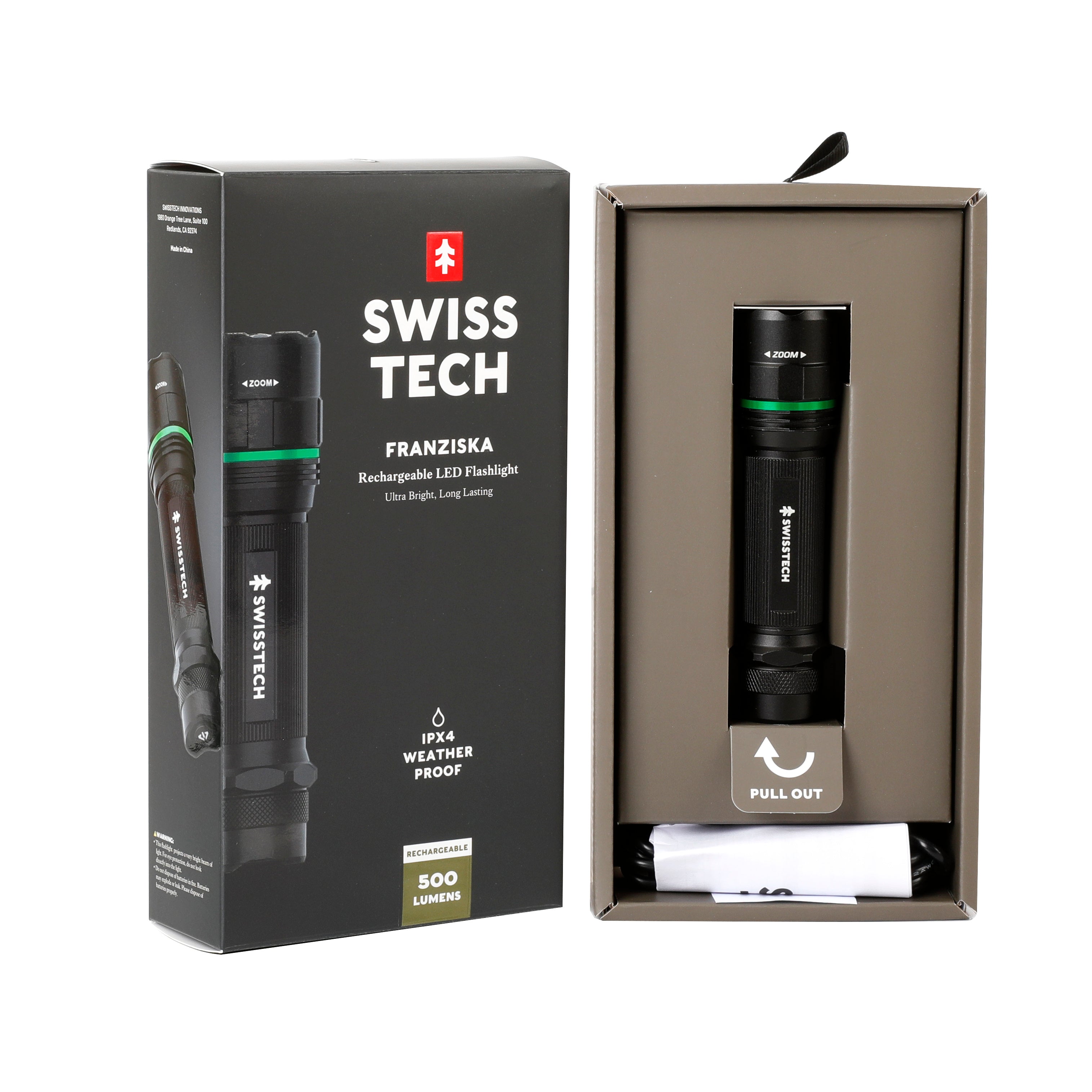 Scruffs Swiss-Tech Rechargeable LED Flashlight - USB Rechargeable Torch - 18650 & 3 x AAA Compatible