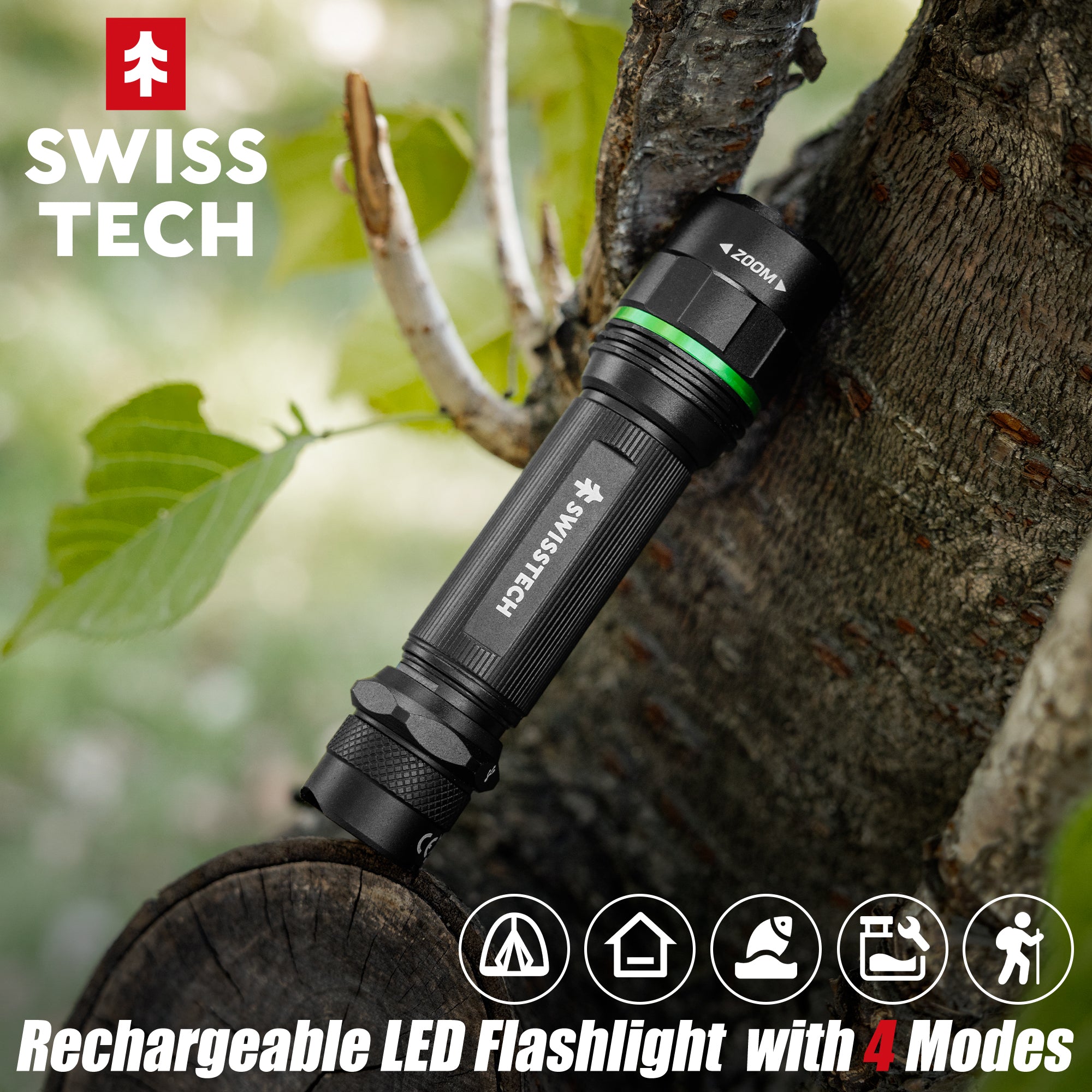Scruffs Swiss-Tech Rechargeable LED Flashlight - USB Rechargeable Torch - 18650 & 3 x AAA Compatible