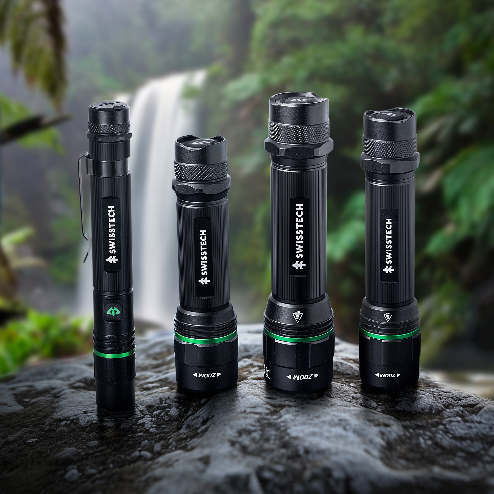 Scruffs Swiss-Tech Rechargeable Focus LED Flashlight - USB Rechargeable Zoom Torch - 18650 & 3 x AAA Compatible