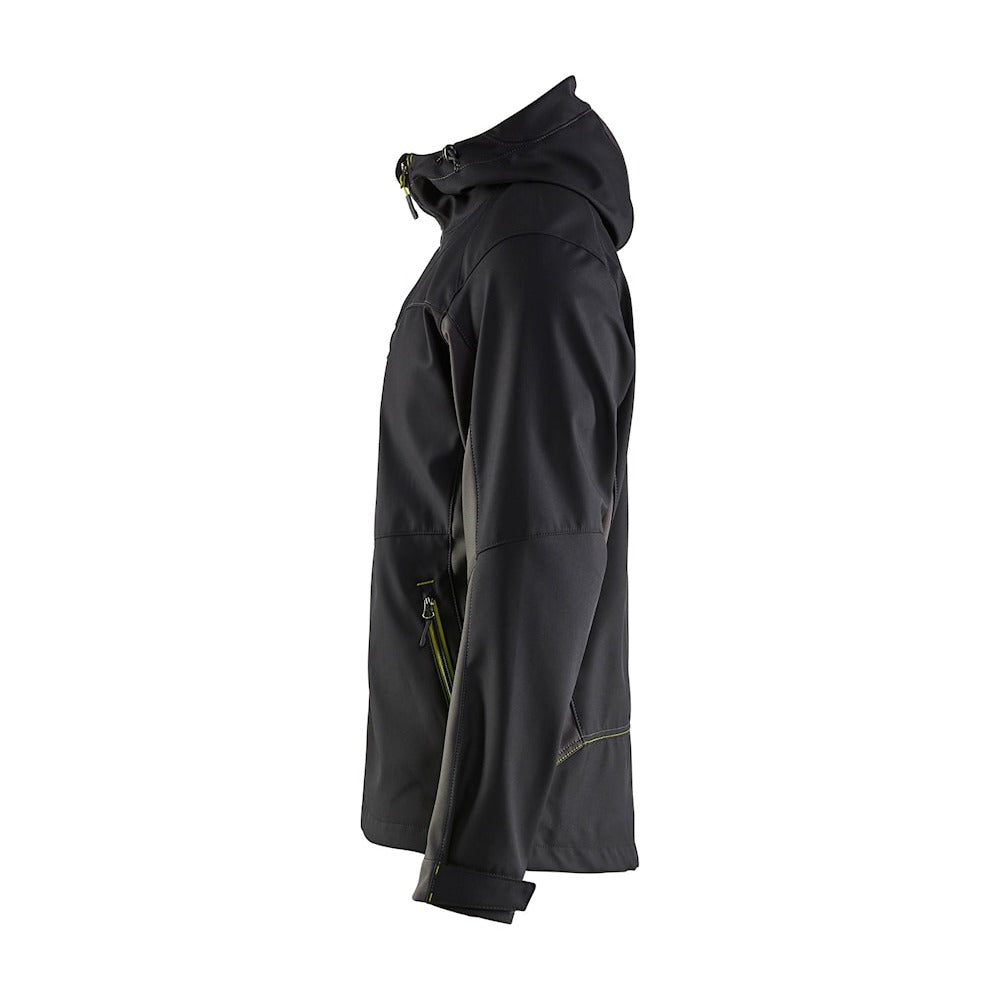 Blaklader Softshell Jacket with Hood 4753 #colour_black-hi-vis-yellow
