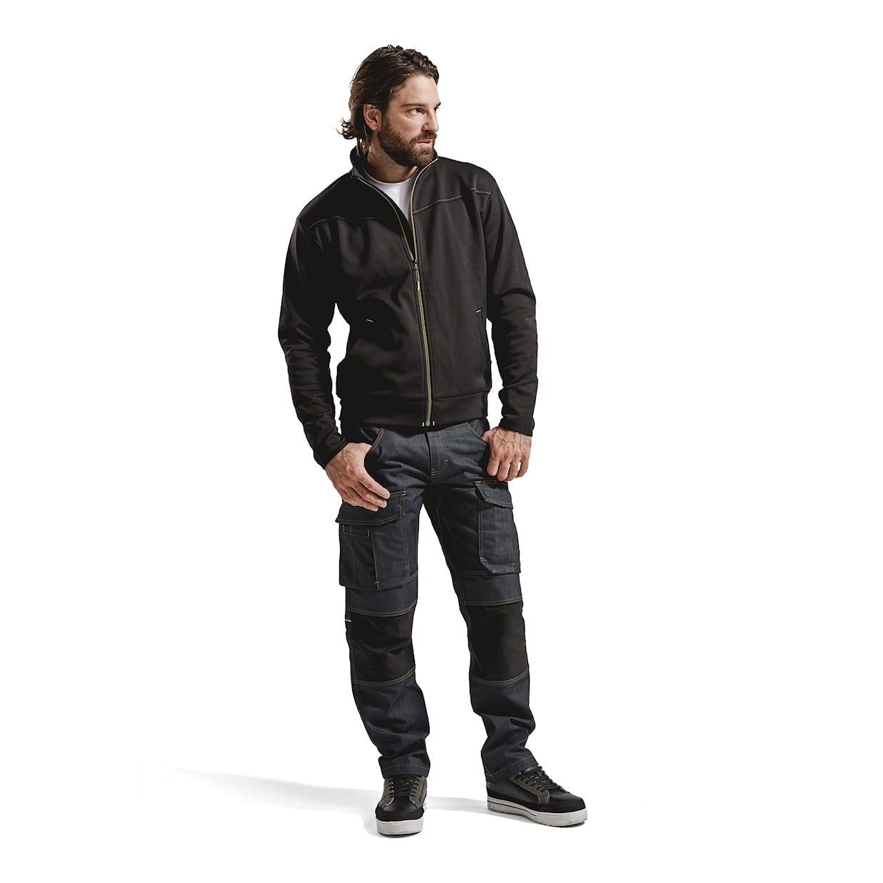 Blaklader Sweatshirt with Full Zip 3362 #colour_black-hi-vis-yellow