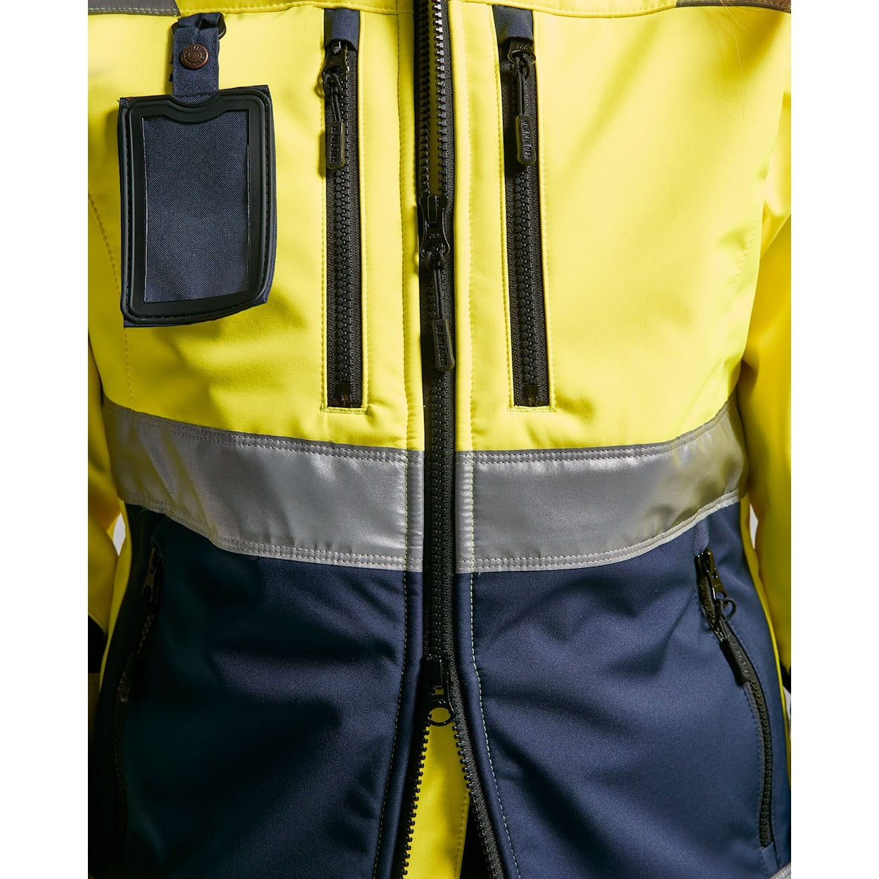 Blaklader Women's Hi-Vis Softshell Jacket 4902 #colour_hi-vis-yellow-navy-blue