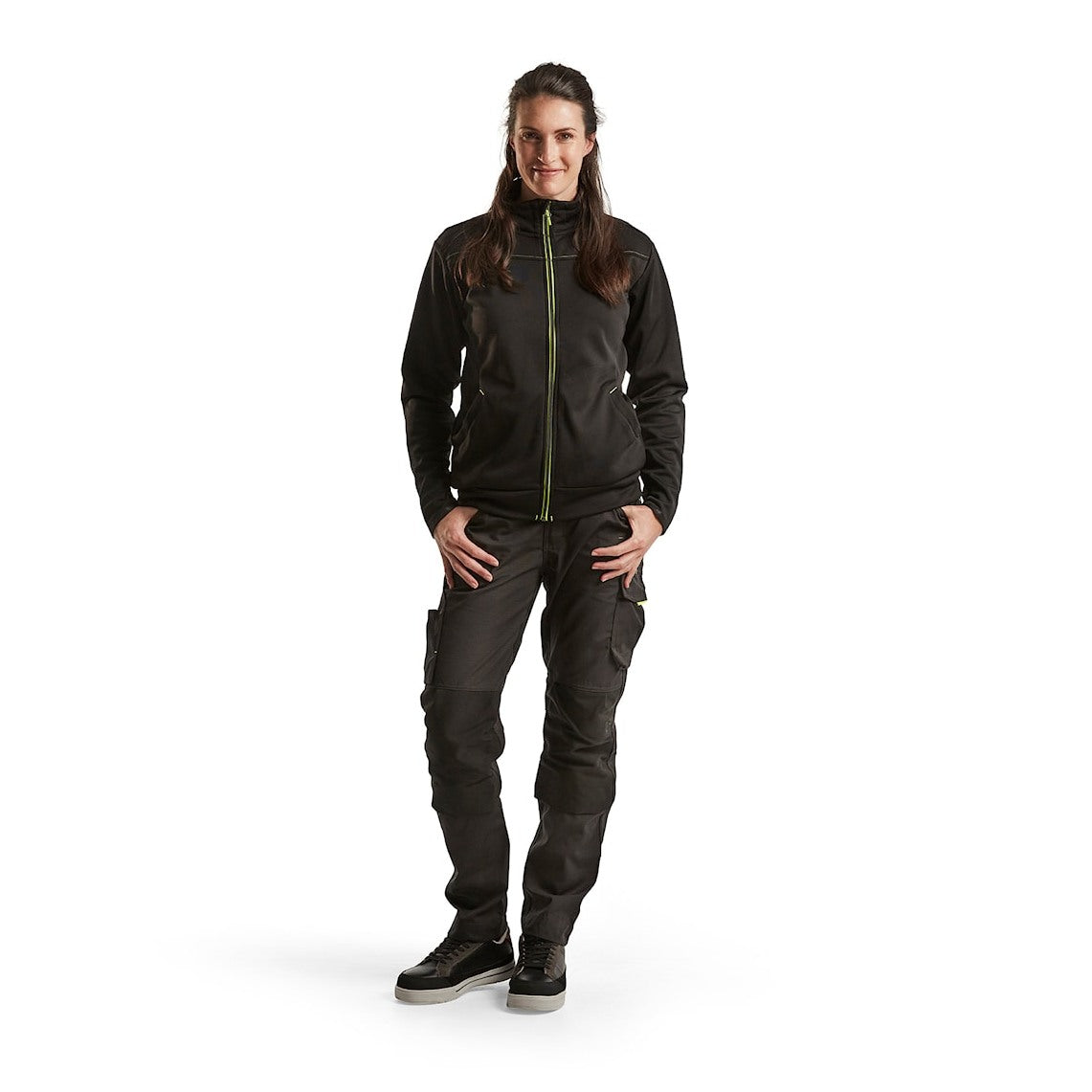 Blaklader Women's Sweatshirt with Full Zip 3394 #colour_black-hi-vis-yellow