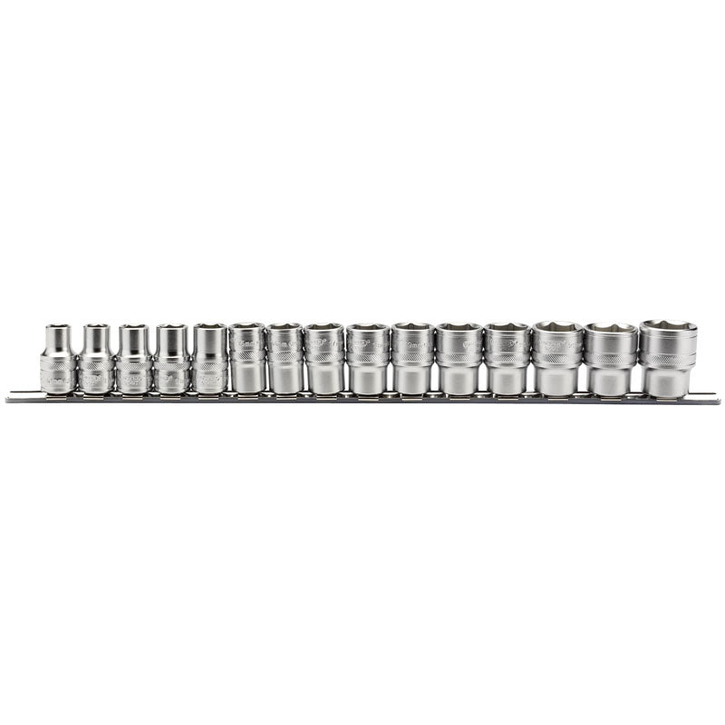 Draper 1/2" Sq. Dr. Metric Sockets on Metal Rail (15 Piece)