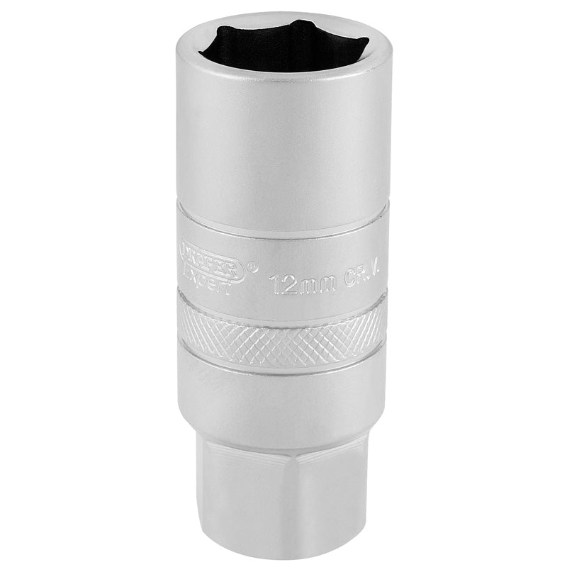Draper 3/8" Square Drive 12mm Thread 6 Point Satin Chrome Spark Plug Socket (18mm Socket)
